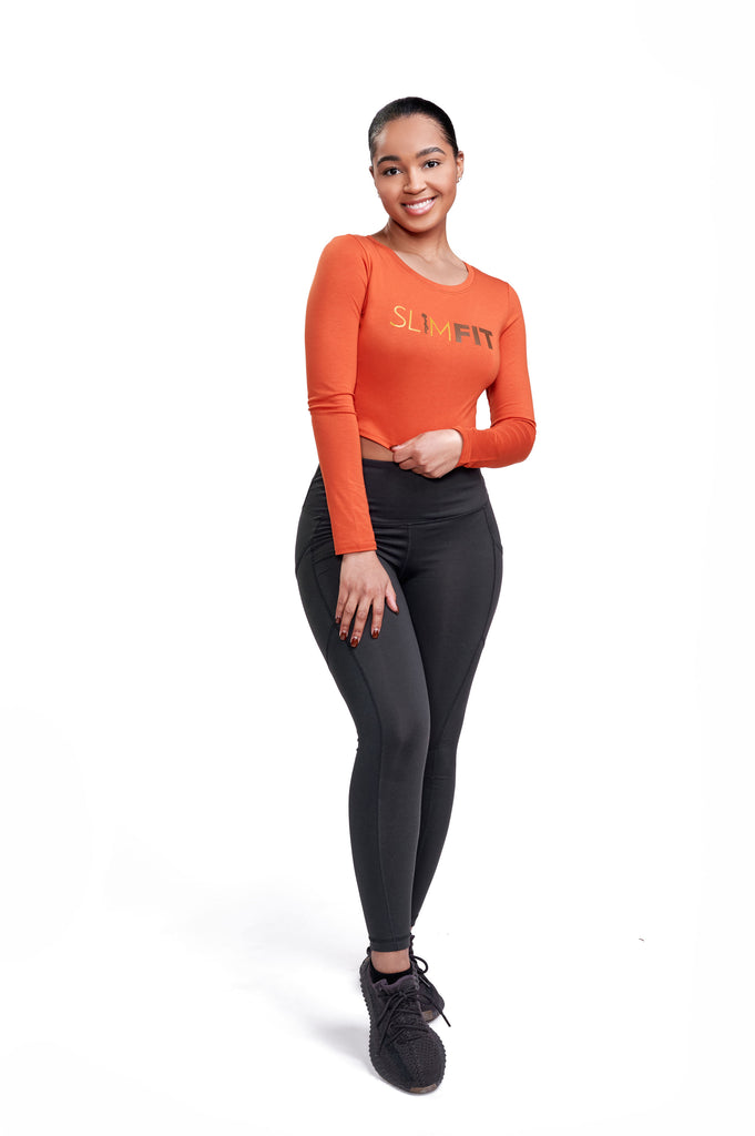 Burnt Orange Long Sleeve Crop Top