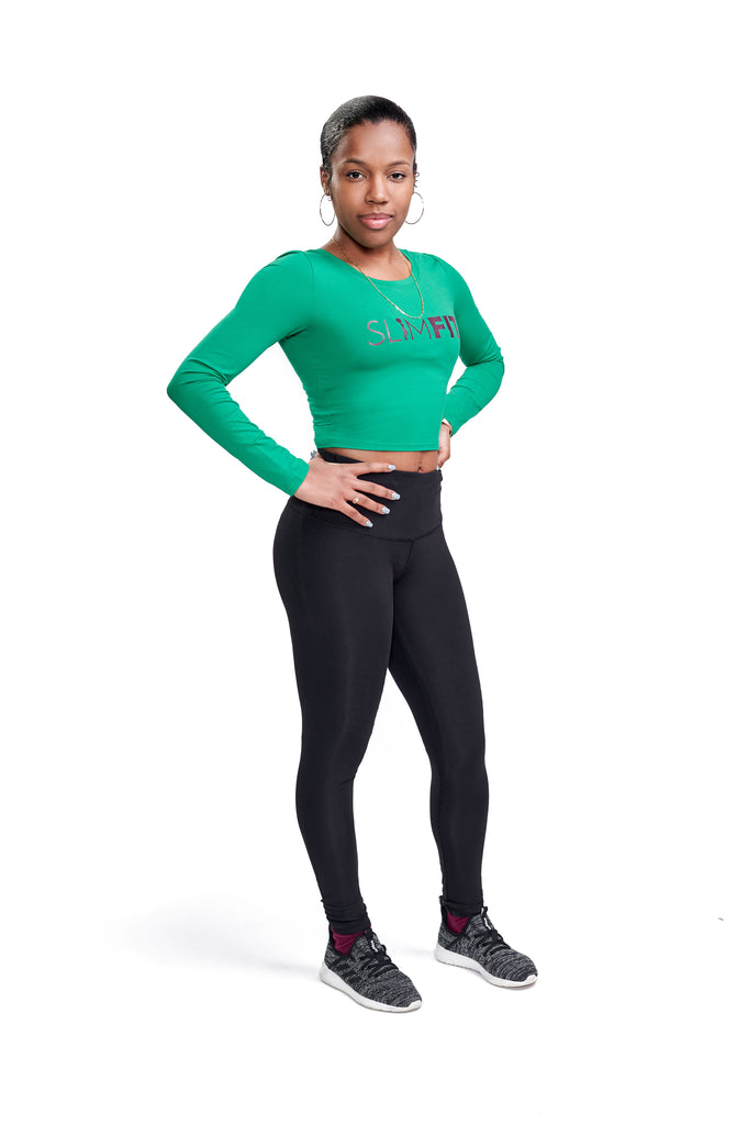 Green Long Sleeve Crop Top