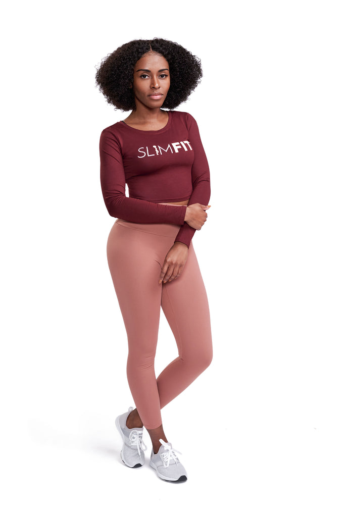 Burgundy Long Sleeve Crop Top